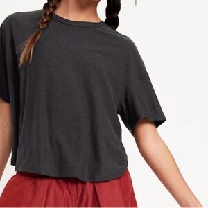 Pair of black very soft short sleeve crop curved back top -Girls size 8 medium